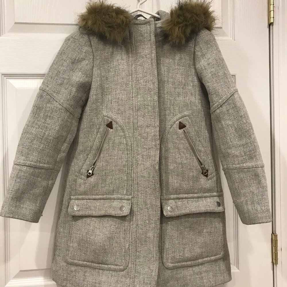 J. Crew Jacket Chateau Parka Italian Wool Faux Fur
